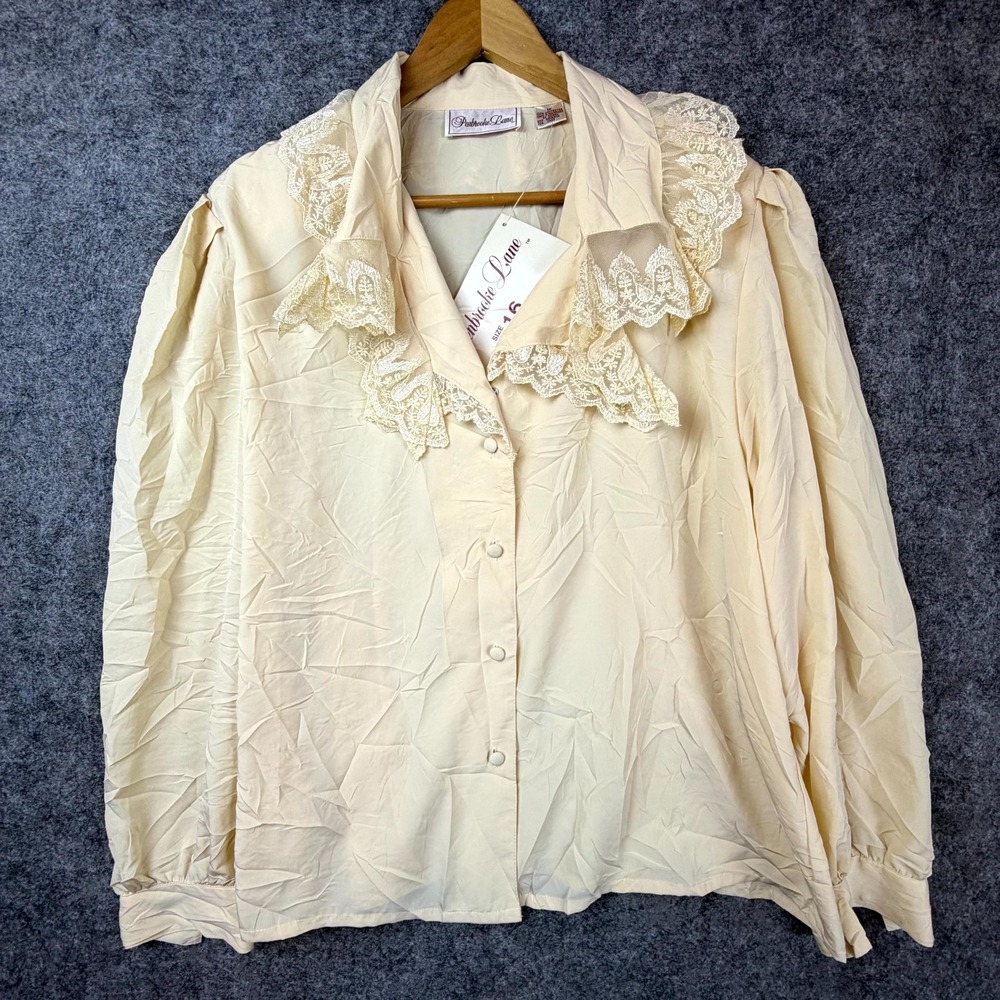 Vintage Penbrooke Lane Secretary Blouse Women 16 Cream Ruffle Collar Office Chic